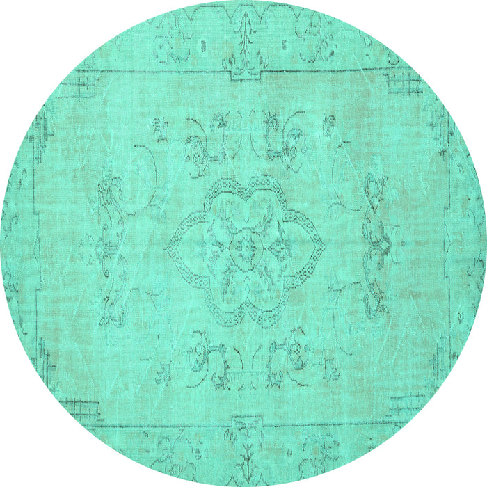 Round Machine Washable Persian Turquoise Traditional Area Rugs, wshtr3713turq