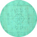 Round Machine Washable Persian Turquoise Traditional Area Rugs, wshtr3713turq