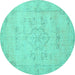 Round Persian Turquoise Traditional Rug, tr3713turq
