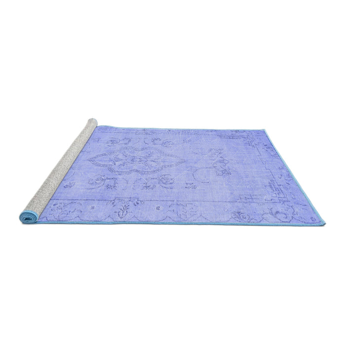 Sideview of Machine Washable Persian Blue Traditional Rug, wshtr3713blu