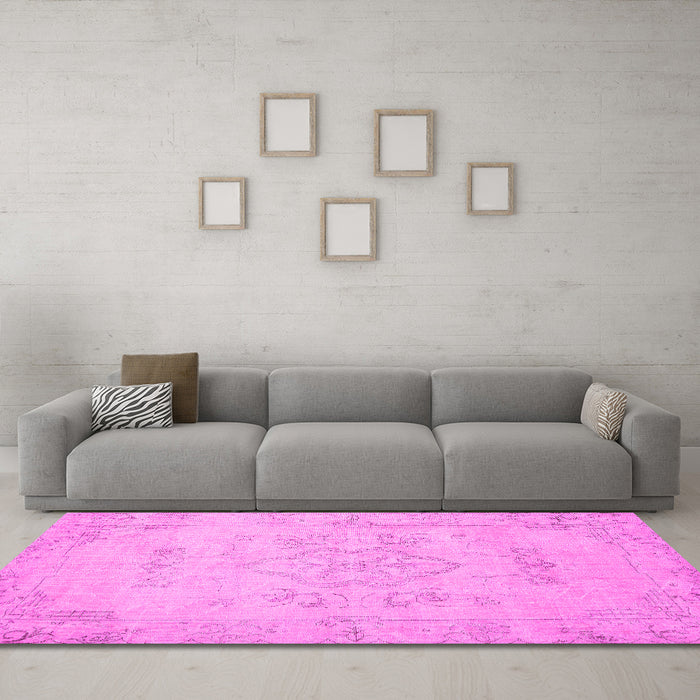 Machine Washable Persian Pink Traditional Rug in a Living Room, wshtr3713pnk