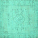 Square Machine Washable Persian Turquoise Traditional Area Rugs, wshtr3713turq