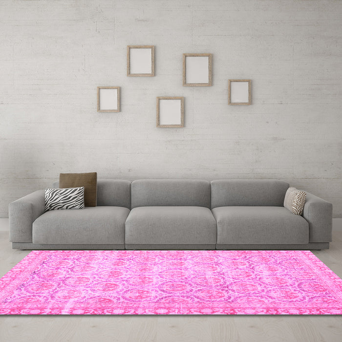 Machine Washable Persian Pink Traditional Rug in a Living Room, wshtr3714pnk