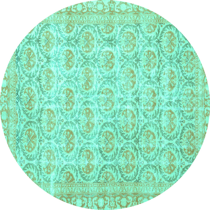 Round Persian Turquoise Traditional Rug, tr3714turq