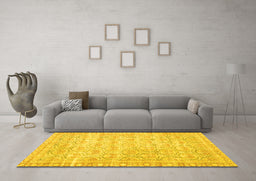 Machine Washable Persian Yellow Traditional Rug in a Living Room, wshtr3714yw