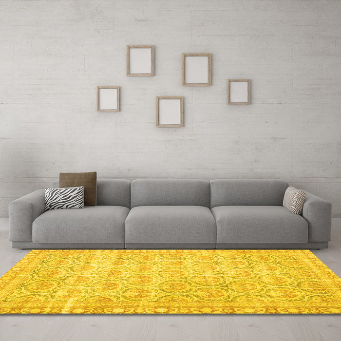 Machine Washable Persian Yellow Traditional Rug in a Living Room, wshtr3714yw