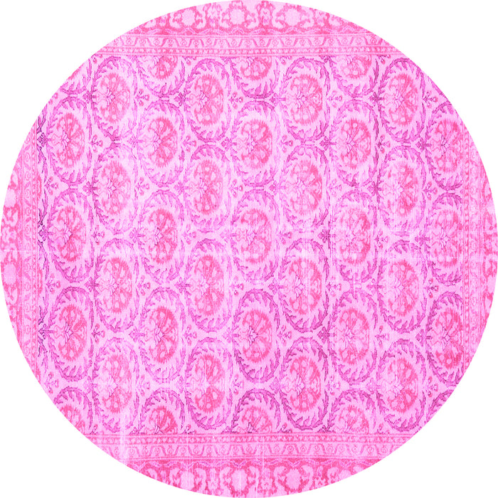 Round Machine Washable Persian Pink Traditional Rug, wshtr3714pnk