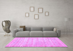 Machine Washable Persian Purple Traditional Area Rugs in a Living Room, wshtr3714pur