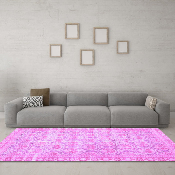 Machine Washable Persian Purple Traditional Area Rugs in a Living Room, wshtr3714pur
