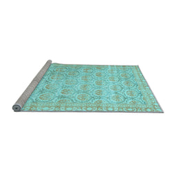 Sideview of Machine Washable Persian Light Blue Traditional Rug, wshtr3714lblu