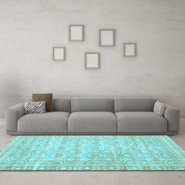 Machine Washable Persian Light Blue Traditional Rug in a Living Room, wshtr3714lblu