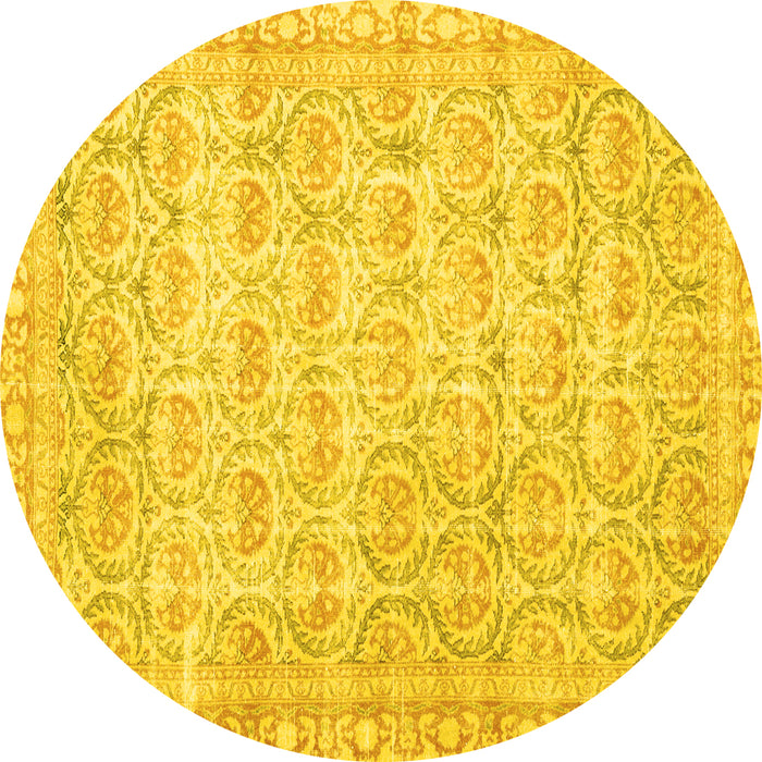 Round Persian Yellow Traditional Rug, tr3714yw