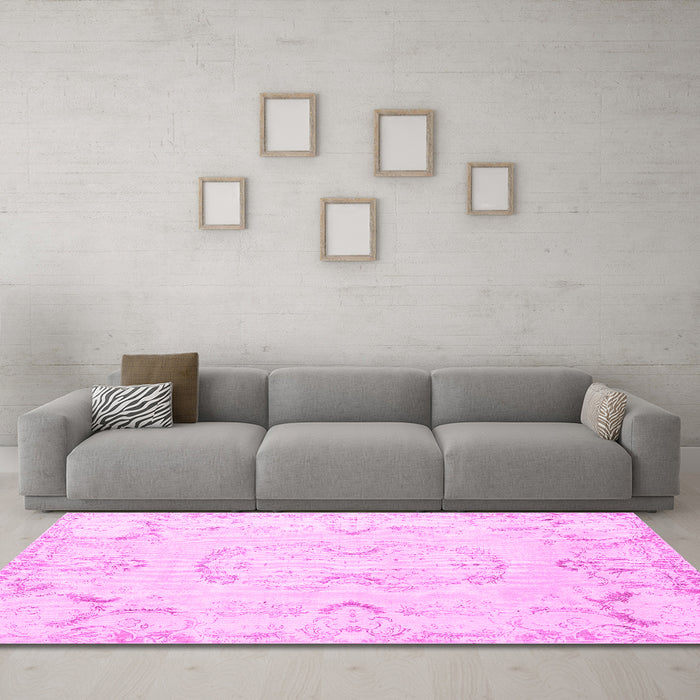 Machine Washable Persian Pink Traditional Rug in a Living Room, wshtr3715pnk