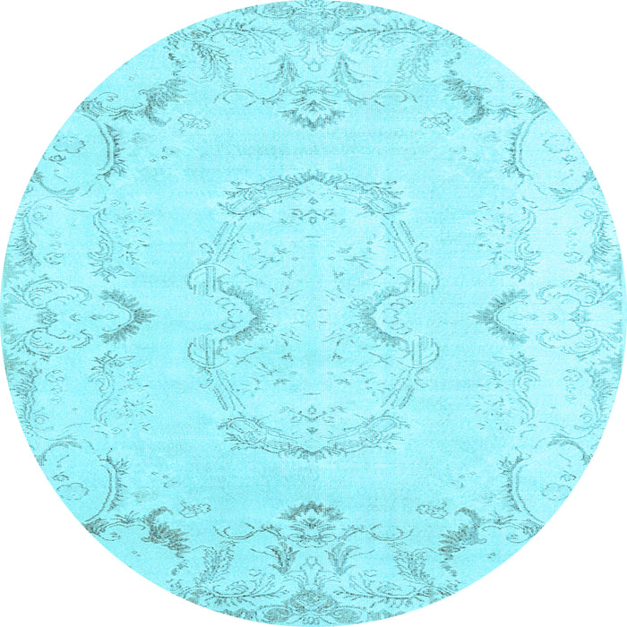 Round Machine Washable Persian Light Blue Traditional Rug, wshtr3715lblu