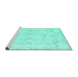 Sideview of Machine Washable Persian Turquoise Traditional Area Rugs, wshtr3715turq