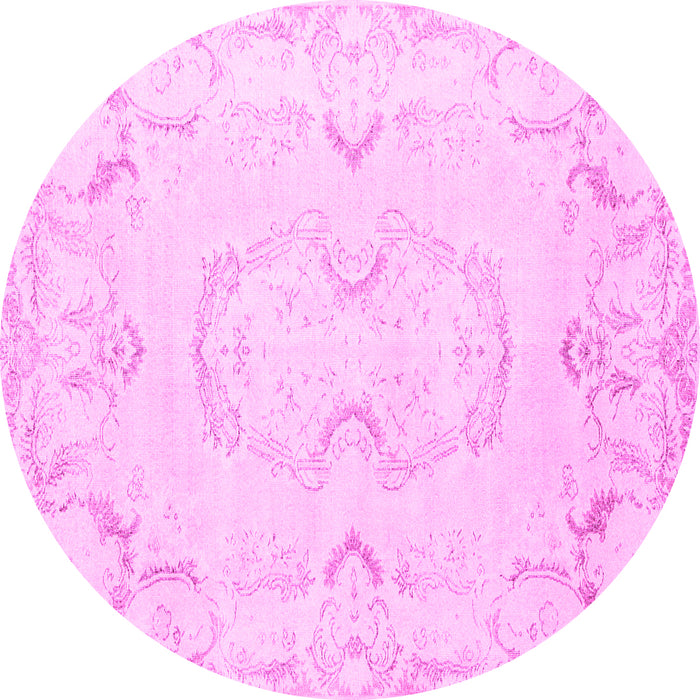 Round Machine Washable Persian Pink Traditional Rug, wshtr3715pnk