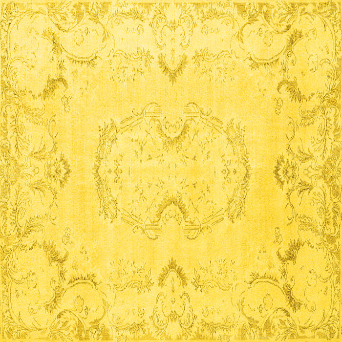Square Machine Washable Persian Yellow Traditional Rug, wshtr3715yw