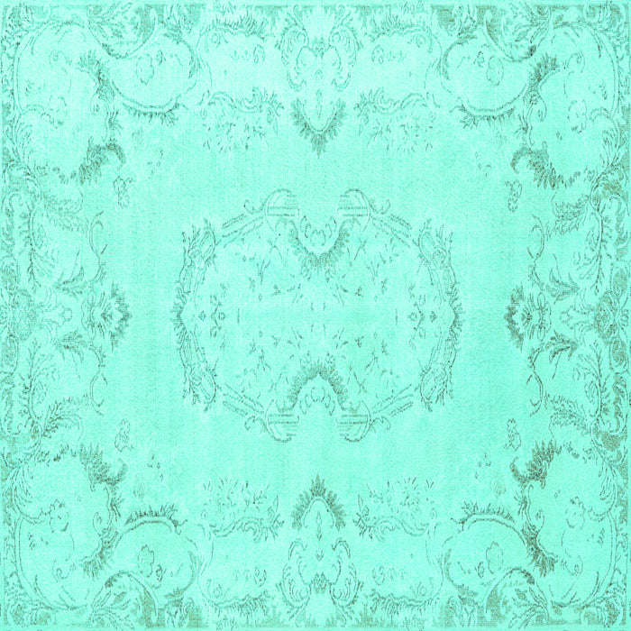 Square Machine Washable Persian Turquoise Traditional Area Rugs, wshtr3715turq