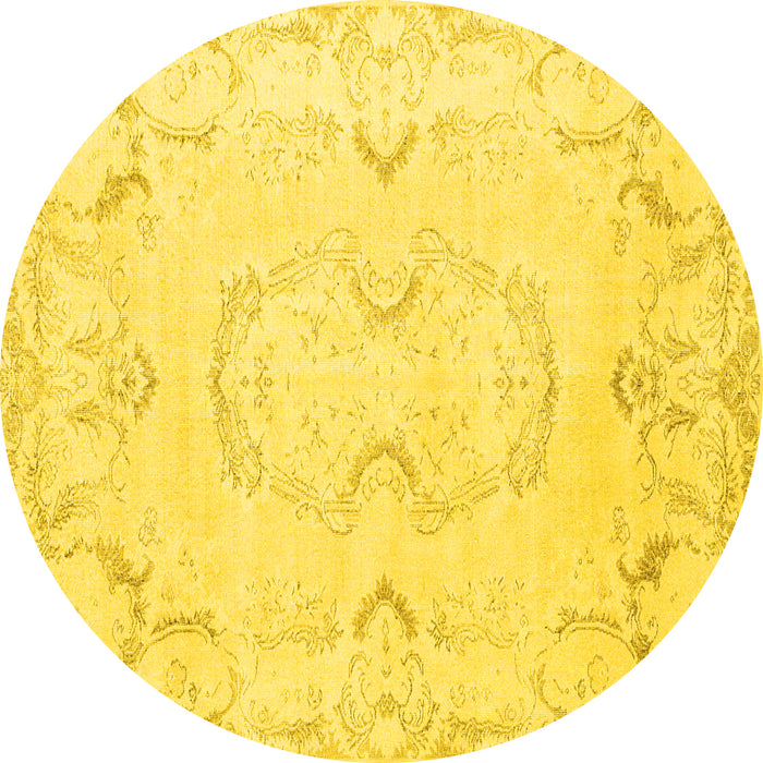 Round Persian Yellow Traditional Rug, tr3715yw