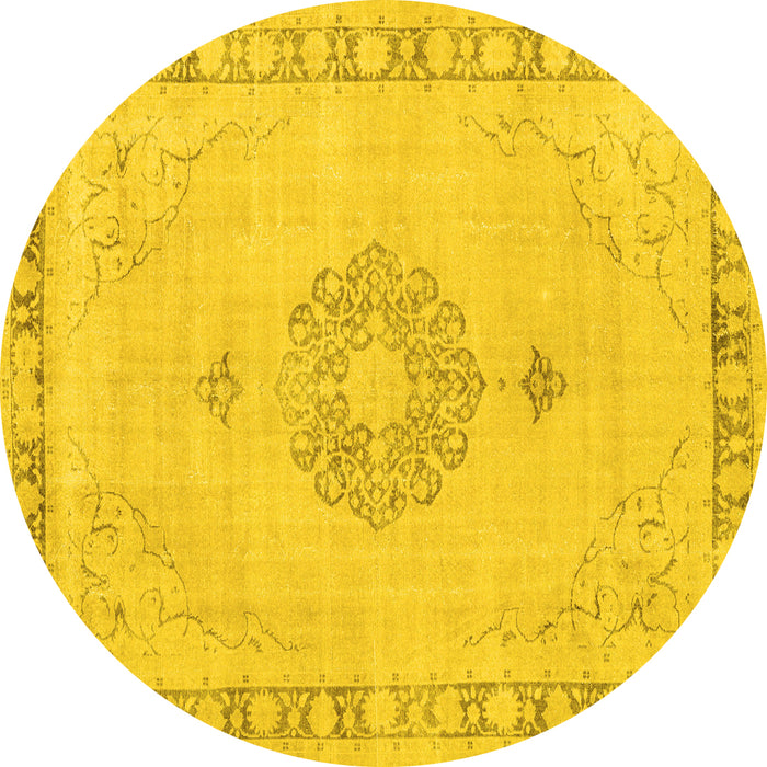 Round Persian Yellow Traditional Rug, tr3716yw