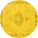 Round Machine Washable Persian Yellow Traditional Rug, wshtr3716yw