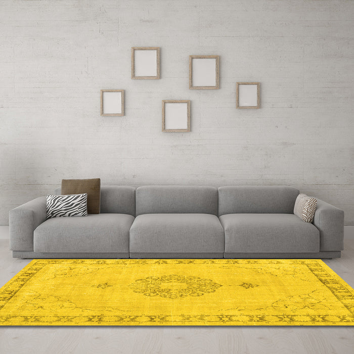 Machine Washable Persian Yellow Traditional Rug in a Living Room, wshtr3716yw