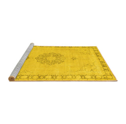 Sideview of Machine Washable Persian Yellow Traditional Rug, wshtr3716yw