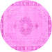 Round Machine Washable Persian Pink Traditional Rug, wshtr3716pnk