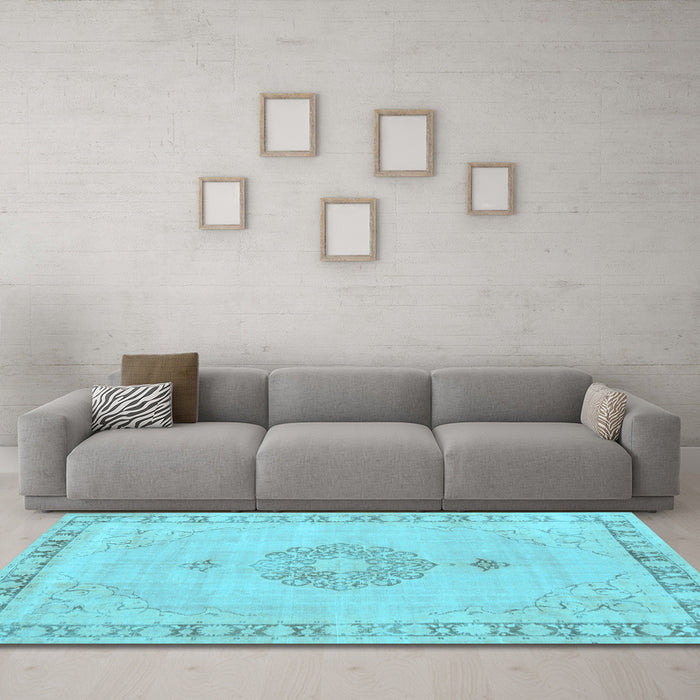 Machine Washable Persian Light Blue Traditional Rug in a Living Room, wshtr3716lblu