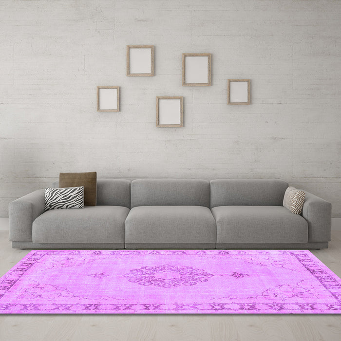 Machine Washable Persian Purple Traditional Area Rugs in a Living Room, wshtr3716pur