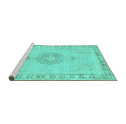 Sideview of Machine Washable Persian Turquoise Traditional Area Rugs, wshtr3716turq