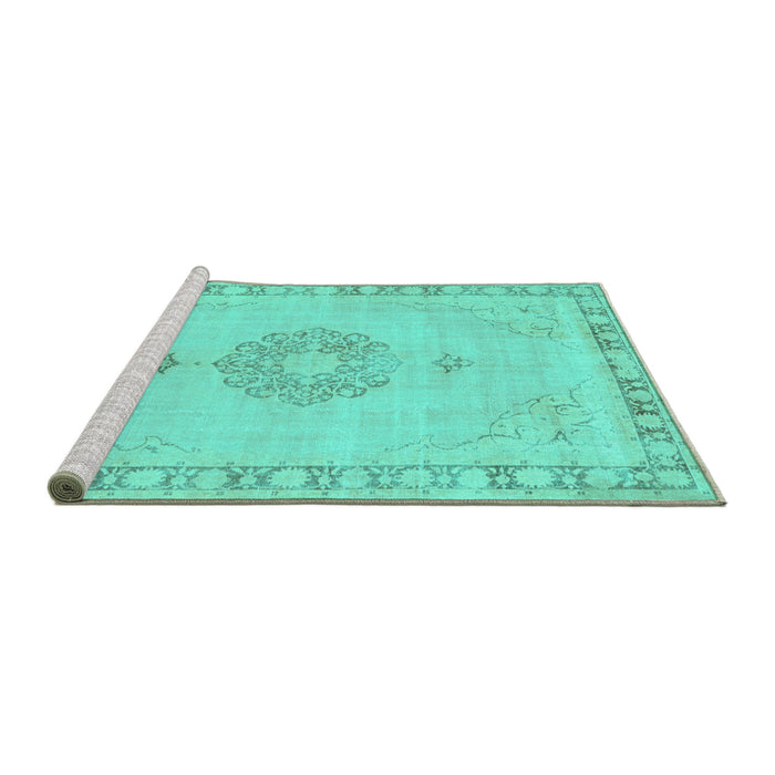 Sideview of Machine Washable Persian Turquoise Traditional Area Rugs, wshtr3716turq
