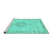 Sideview of Machine Washable Persian Turquoise Traditional Area Rugs, wshtr3716turq