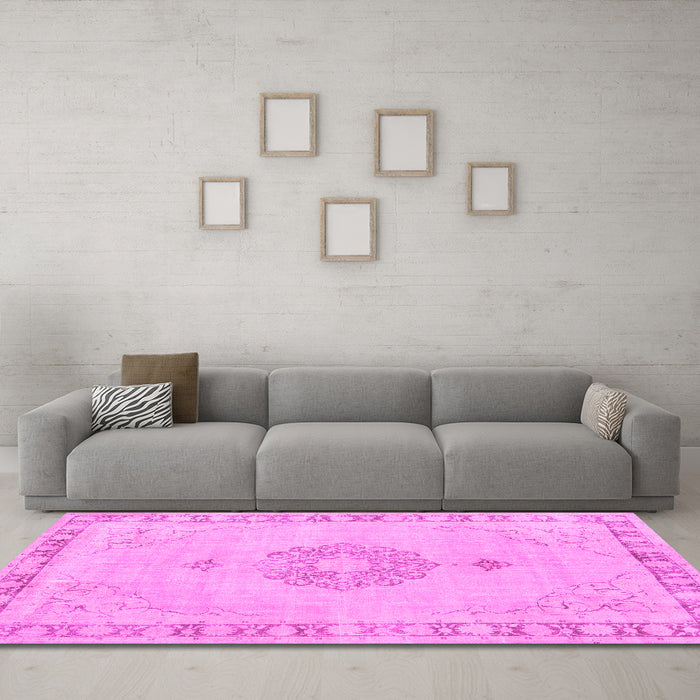 Machine Washable Persian Pink Traditional Rug in a Living Room, wshtr3716pnk