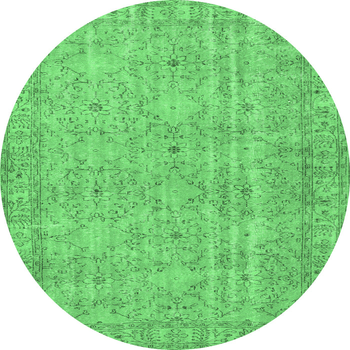 Round Machine Washable Persian Emerald Green Traditional Area Rugs, wshtr3717emgrn