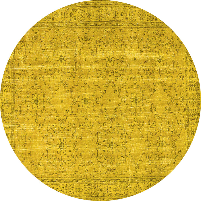 Round Machine Washable Persian Yellow Traditional Rug, wshtr3717yw