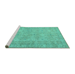 Sideview of Machine Washable Persian Turquoise Traditional Area Rugs, wshtr3717turq