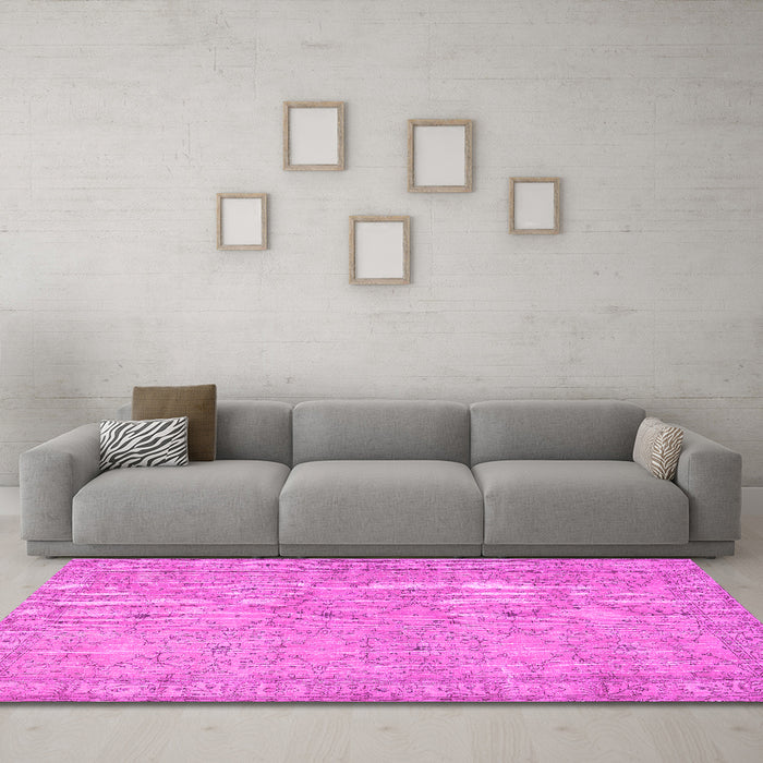 Machine Washable Persian Pink Traditional Rug in a Living Room, wshtr3717pnk