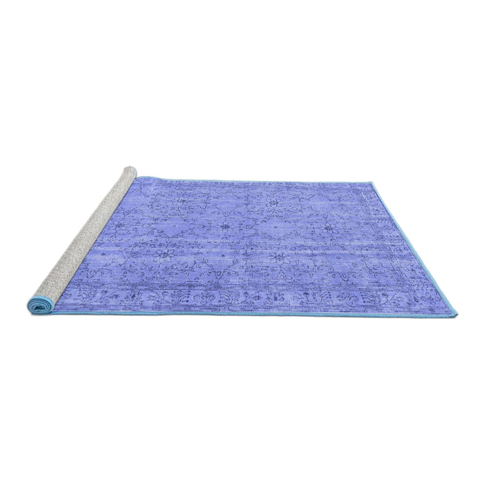 Sideview of Machine Washable Persian Blue Traditional Rug, wshtr3717blu