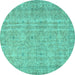 Round Persian Turquoise Traditional Rug, tr3717turq