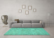 Machine Washable Persian Turquoise Traditional Area Rugs in a Living Room,, wshtr3717turq