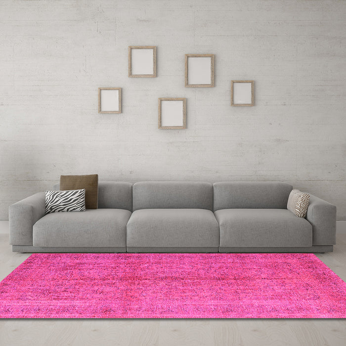 Machine Washable Persian Pink Traditional Rug in a Living Room, wshtr3718pnk