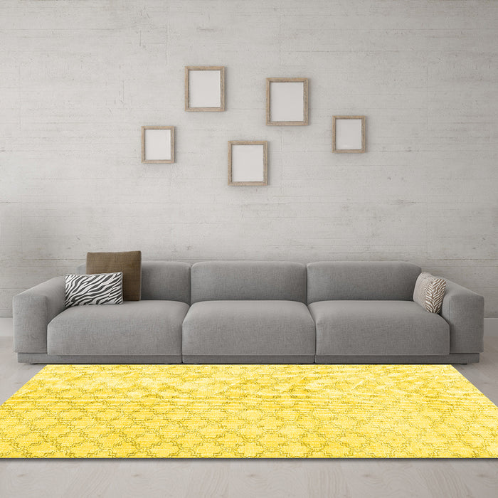 Machine Washable Persian Yellow Traditional Rug in a Living Room, wshtr3719yw