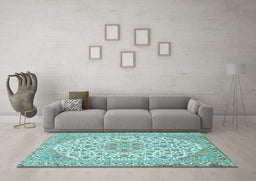 Machine Washable Medallion Light Blue Traditional Rug in a Living Room, wshtr371lblu