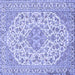 Square Machine Washable Medallion Blue Traditional Rug, wshtr371blu