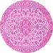 Round Machine Washable Medallion Pink Traditional Rug, wshtr371pnk