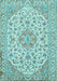 Machine Washable Medallion Light Blue Traditional Rug, wshtr371lblu