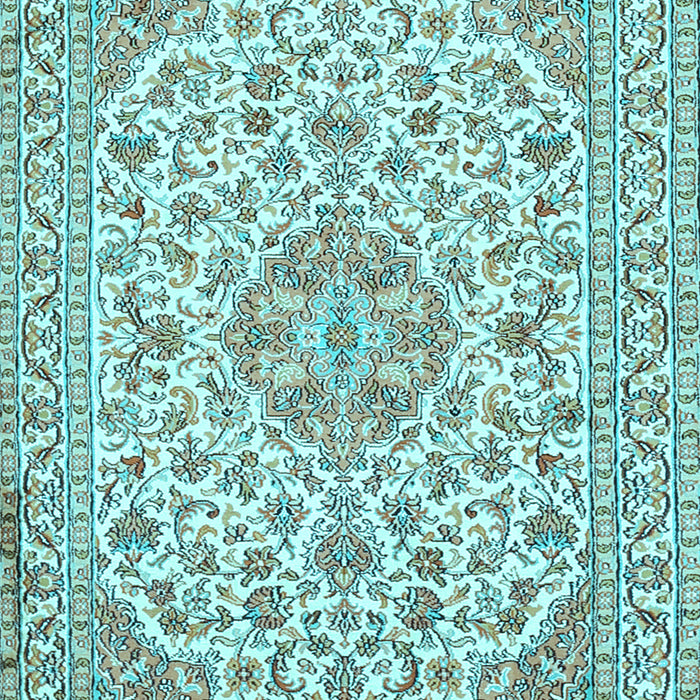Machine Washable Medallion Light Blue Traditional Rug, wshtr371lblu