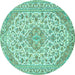 Round Machine Washable Medallion Turquoise Traditional Area Rugs, wshtr371turq