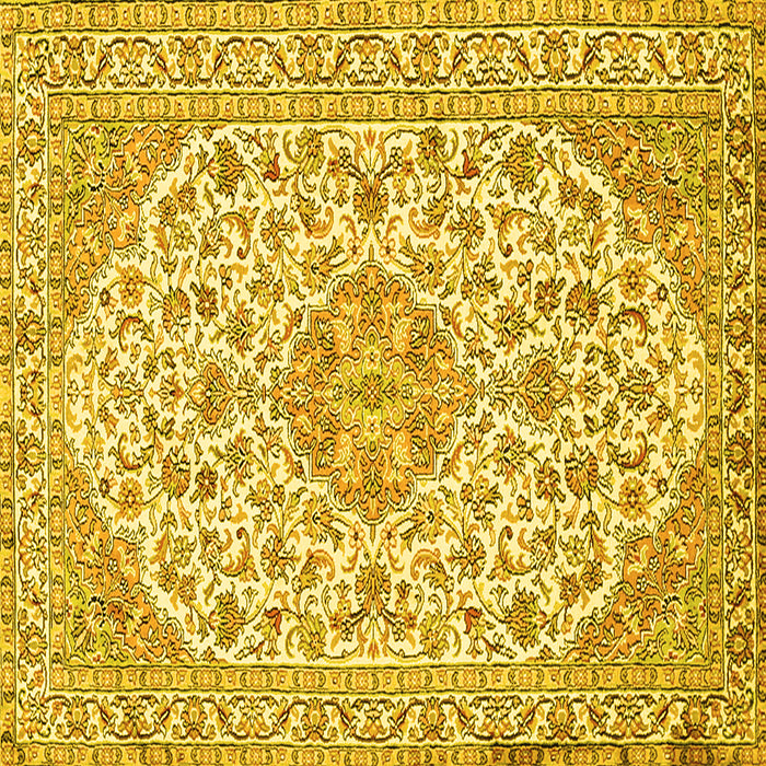 Square Machine Washable Medallion Yellow Traditional Rug, wshtr371yw
